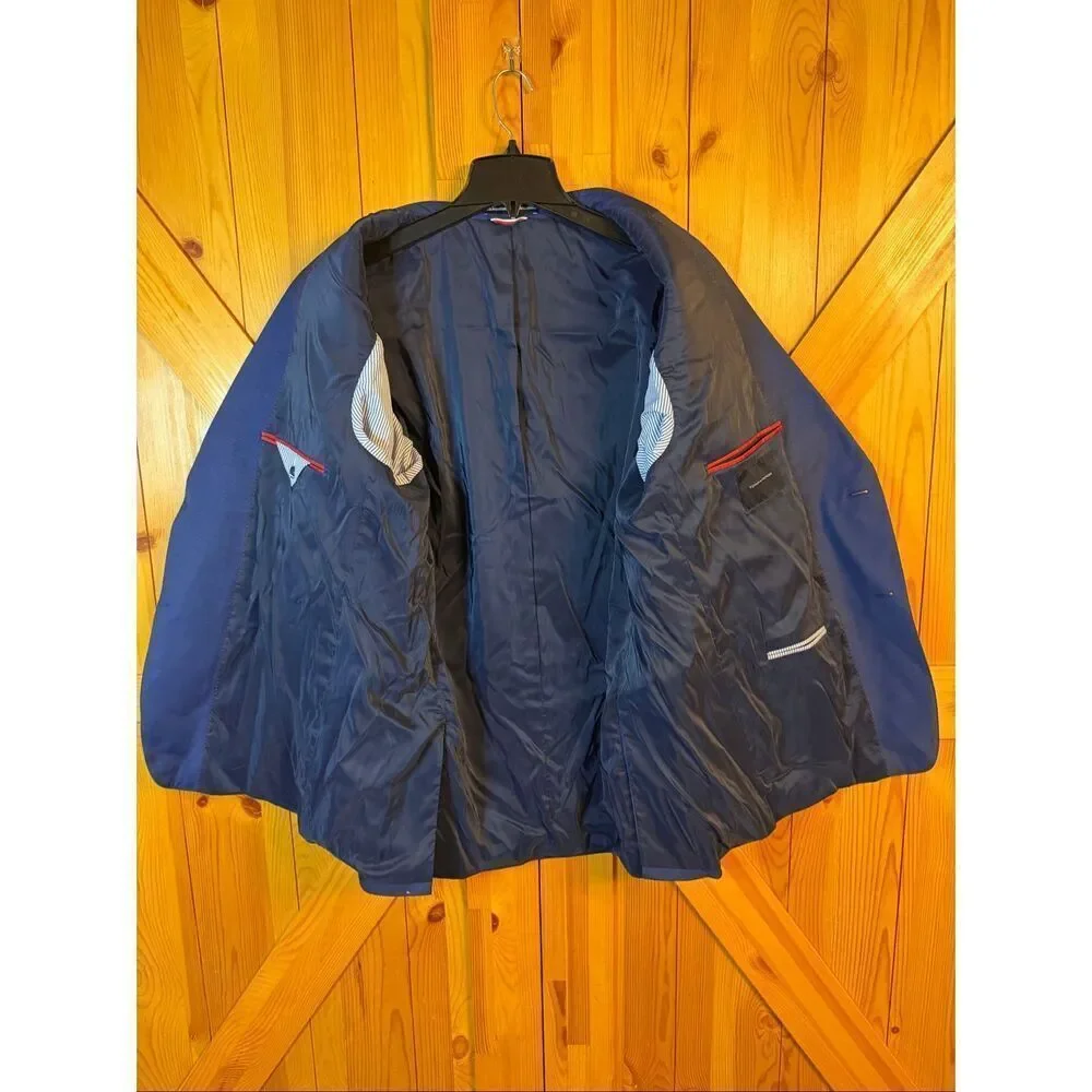 Tommy Hilfiger Navy Blue Suit Jacket Size 48L Wool Blend (6651)